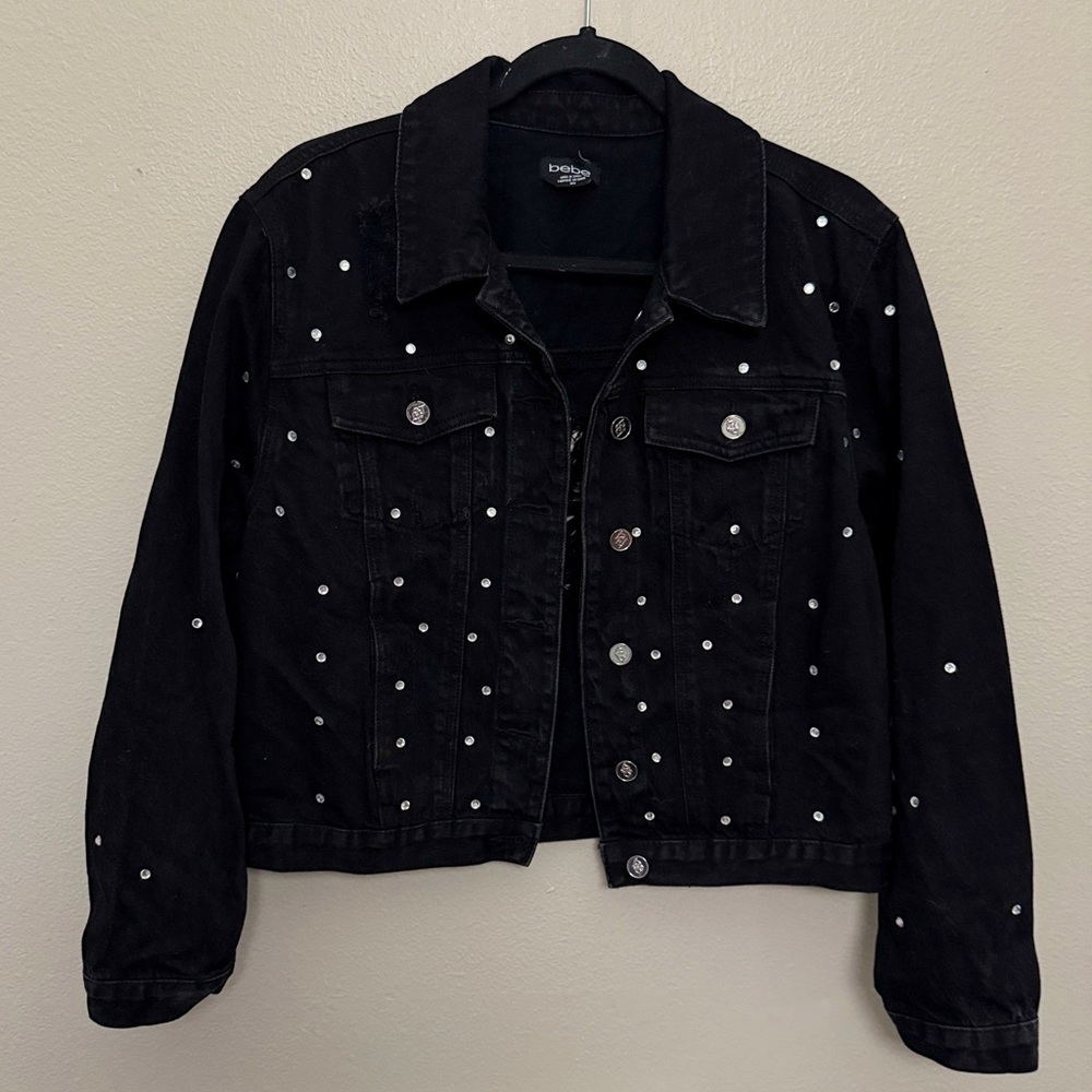 bebe Black Jean Jacket with Silver Accents